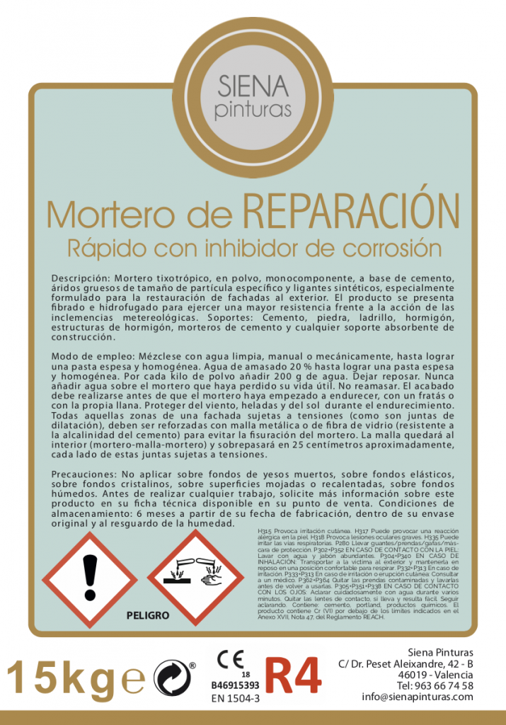 Siena Pinturas - Mortero Reparación Rápido